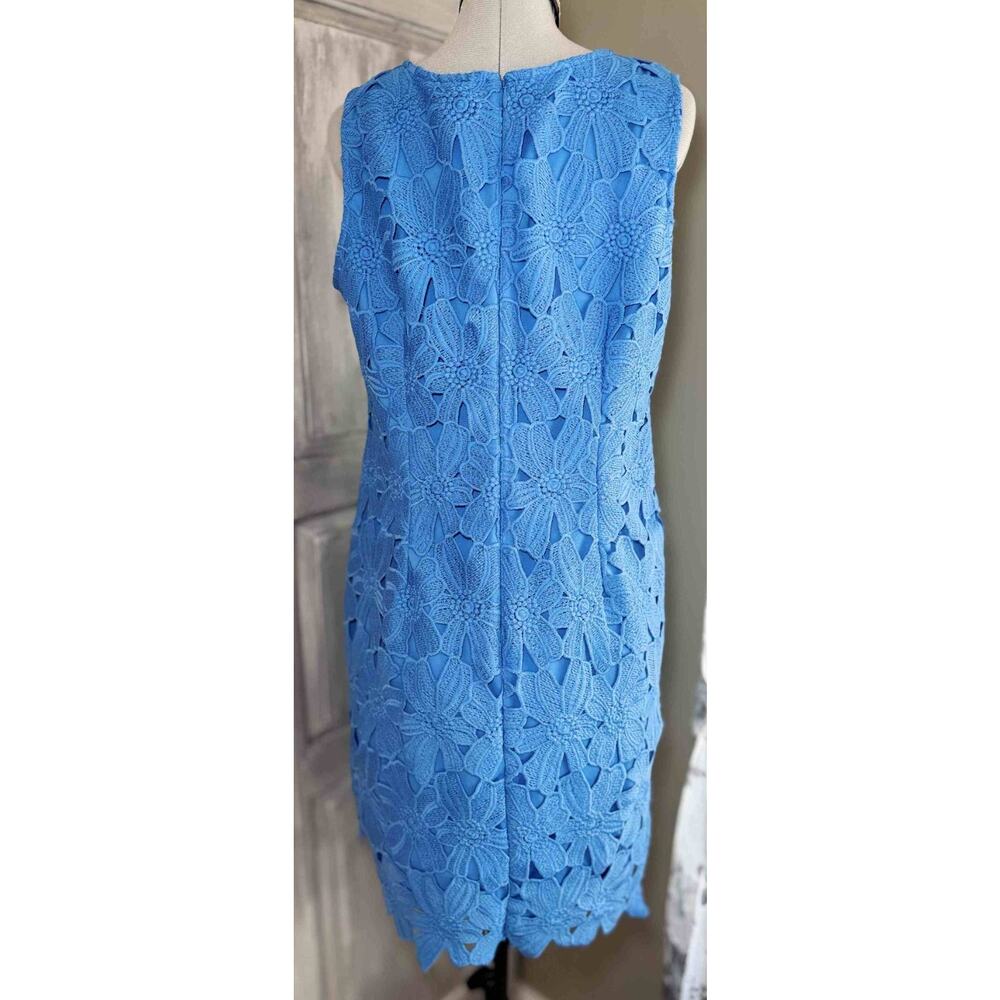 Ann Taylor Petite 10P Blue Daisy Floral Lace Sheath Dress Tank Sleeveless - Picture 9 of 15
